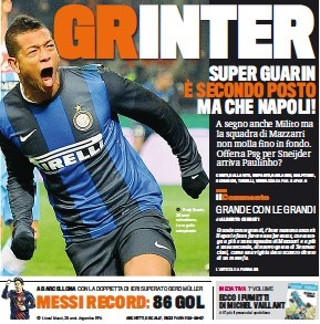 国米中场大将瓜林被盛赞为超级瓜林