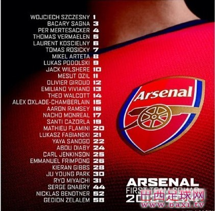 阿森纳一线队名单.jpg